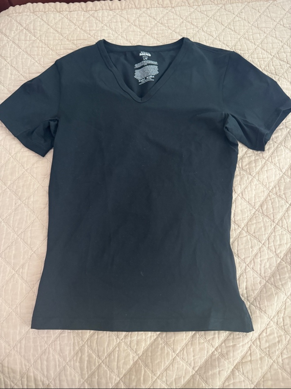 Spanx Men’s Black Sculpt V-Neck Cotton Compression Tee Size Large